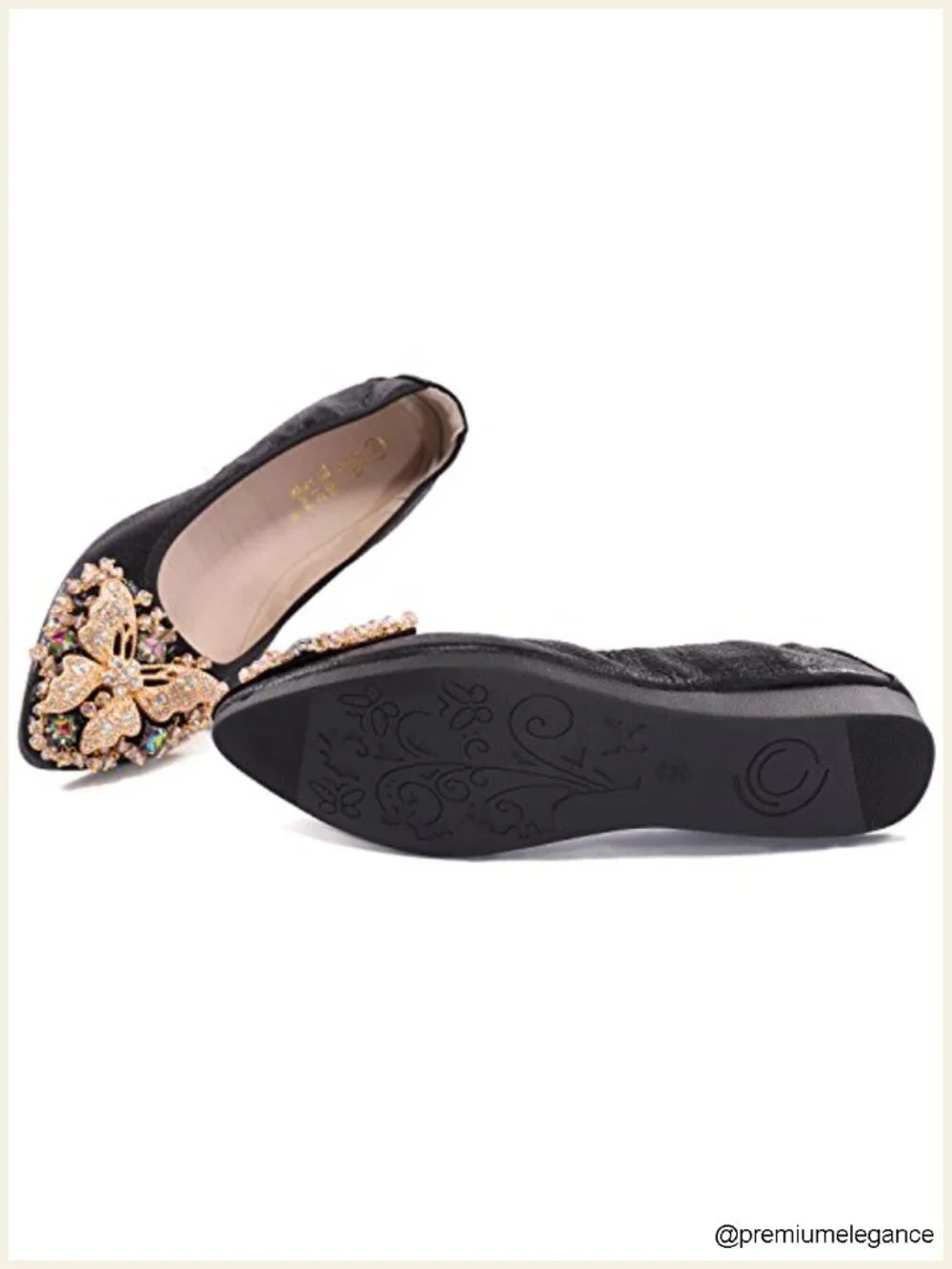 Foldable Sequin Rhinestone Ballet Flats Pointed Toe Slip On Dress Shoes
